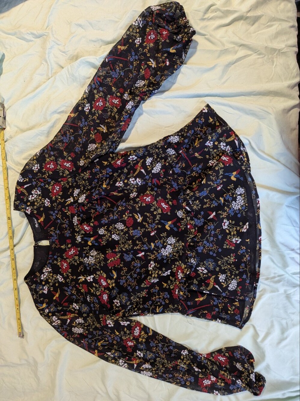 Madewell Black Floral Ruffle-Smock Blouse
